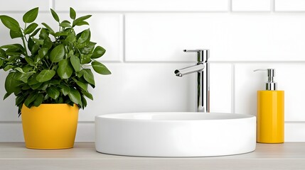 Poster - Bright and Airy Modern Kitchen Interior Design with Bar Counter Built in Sink and Organized Kitchenware Shelves for Stylish and Functional Home Living