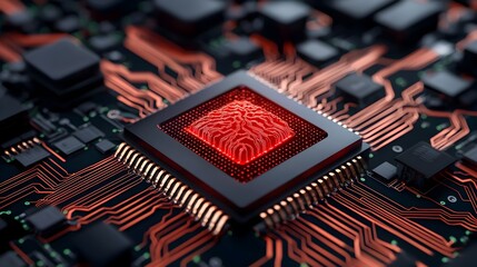 Aufkleber - Abstract digital background with complex neural network patterns holographic data layers and encryption symbols for a futuristic tech design  This image represents the interconnectivity data flow