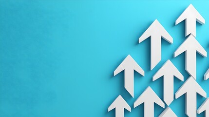 Aufkleber - Dynamic arrows pointing upwards against a vibrant blue background symbolizing the positive trends and progress in the market and financial growth  This conceptual represents the concept of success