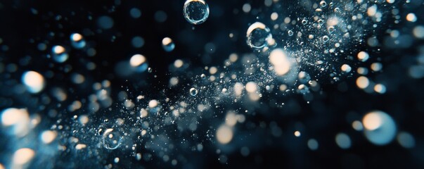 Poster - Water droplets in motion against a dark background, abstract concept