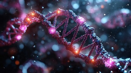 Poster - Close-up of a DNA double helix with glowing elements.