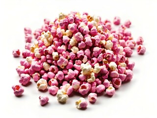 Wall Mural - heap of fresh pink sweet popcorn on white background