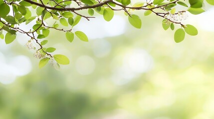 Aufkleber - Tranquil Green Leaf Branch in Soft Focus Against Blurred Nature Background : Generative AI