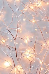 Fototapete - Bright Winter Branches Illuminated by Soft Warm Fairy Lights : Generative AI