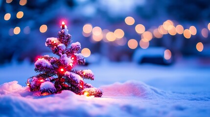 Aufkleber - Glowing SnowCovered Christmas Tree in Tranquil Winter Wonderland : Generative AI