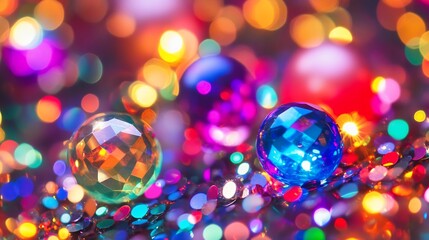 Aufkleber - Vibrant Multicolored Crystal Orbs with Bokeh Glitter in Festive Light : Generative AI