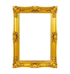 Golden frame vintage style for photo or painting isolated on transparent background PNG file.