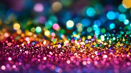Poster - Colorful Bokeh Background with Sparkling Rainbow Glitter Lights for Festive and Celebratory Designs : Generative AI