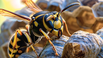 Close-up of Wasp on Nest