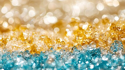Poster - Golden and Blue Crystal Lights Creating a Festive Glittering Texture : Generative AI