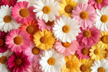 Poster - Vibrant Multicolored Daisy Flowers Flat Lay for Springtime Decor and Design Inspiration : Generative AI