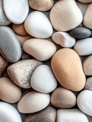Aufkleber - Natural Smooth River Stones in CloseUp Showing Varied Textures and Soft Tones : Generative AI