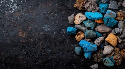 Poster - Colorful Natural Rocks Piled on Dark Textured Background : Generative AI