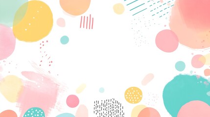Aufkleber - Playful Pastel Abstract Background with Geometric Shapes and Colorful Dots : Generative AI