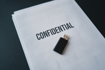 Poster - confidential whitepaper with data storage usb drive highlighting secure information management pract