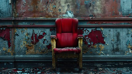 Wall Mural - A solitary red chair in an abandoned theater