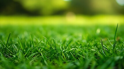 Poster - Vibrant Green Grass Textured Closeup in Sunlit Garden Outdoor Nature Background : Generative AI