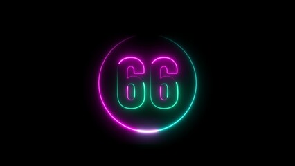 Wall Mural - abstract glowing neon number 66 background 4k illustration.