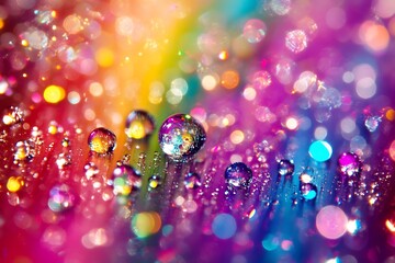 Poster - Vibrant Abstract Rainbow Bokeh Background with Colorful Water Droplets for Artistry : Generative AI