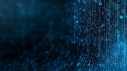 Leinwandbilder - Digital Matrix Code Background in Blue with Binary and Futuristic Loops : Generative AI