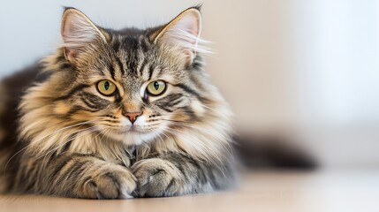 Poster - Fluffy Maine Coon Cat Lying on a Soft Surface in a Bright Indoor Setting : Generative AI