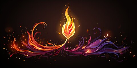 Abstract fire design with swirling flames and sparks against a dark background.