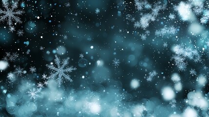 Poster - Whimsical Winter Snowfall with Detailed Snowflakes and Dreamy Bokeh Background : Generative AI