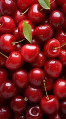 Canvas Print - A close-up of a pile of ripe red cherries, glistening with a delicate sheen.