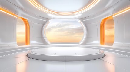 Techno Orange White futuristic circular booth illustration poster background