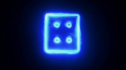 Wall Mural - neon dice four: a glowing blue neon dice with a four on it against a black background. perfect for y