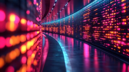 Poster - A vibrant, illuminated corridor with colorful light patterns.