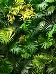 Aufkleber - Lush Green Tropical Jungle Foliage With Textured Leaves Ideal For Nature Background : Generative AI