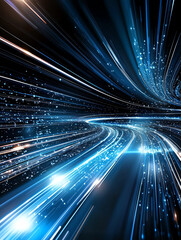 Poster - Futuristic holographic roadmap a minimalist timeline of technological advancement through a dynamic light spectrum
