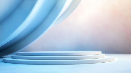Fototapete - Elegant Abstract Background with Soft Blue Curves in a Modern and Serene Minimalist Design : Generative AI