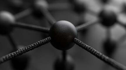 Fototapete - Black Spheres and Lines Structure on a Dark Background : Generative AI