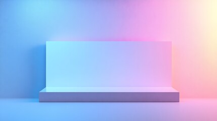 Poster - Dual Tone Pastel Pink and Blue Minimalist Background with Simple Display Shelf : Generative AI