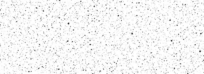 Poster - Black and white dirty dotted seamless pattern. Grunge dripped sprinkles, particles, dust or splashes wallpaper. Distress noise grain repeating background. Random mottled gritty overlay texture. Vector