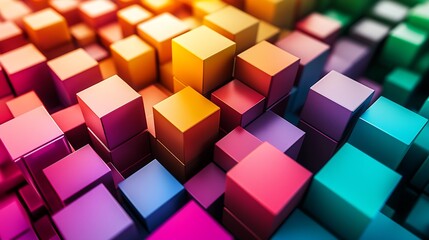 Fototapete - Abstract Closeup of 3D Bright Colorful Geometric Cubes : Generative AI