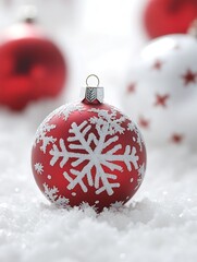Fototapete - Elegant Snowflake Ornament on Snowy Surface Evokes Holiday Cheer and Winter Festivity : Generative AI