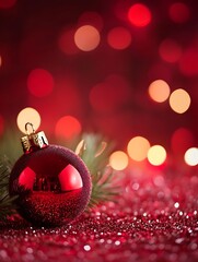 Aufkleber - Festive Red Christmas Ornament with Glittery Background and Warm Holiday Glow : Generative AI
