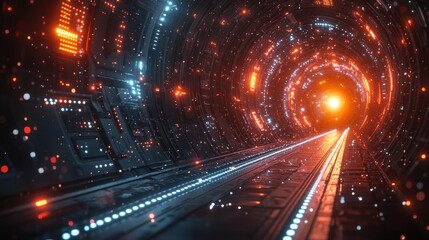 Poster - A futuristic tunnel with glowing lights and a bright center.