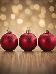 Aufkleber - Elegant Red Christmas Ornaments with Golden Caps Against Blurred Lights : Generative AI