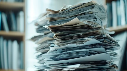Poster - Stack of Old Papers in a Home Office Full of Books and Files : Generative AI