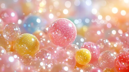 Poster - Bubbly Array of Colorful Spheres with Sparkling Light in Effervescent Scene : Generative AI