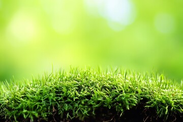 Aufkleber - Vibrant Green Moss Growing Against Bright Blurred Nature Background : Generative AI