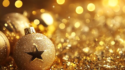 Aufkleber - Closeup of Christmas Baubles in Glittering Golden Light for Festive Decor : Generative AI