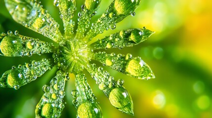 Aufkleber - CloseUp of DewKissed Green Leaf with Radiant Sunlight Bokeh : Generative AI