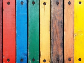 Poster - Colorful Wooden Boards in Different Hues Lined Up for Background Decor : Generative AI