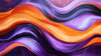 Poster - Abstract painting with vibrant orange and purple waves