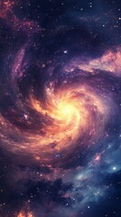 Poster - spiral galaxy with glowing center in deep space, cosmic swirl. astronomy and universe exploration concept